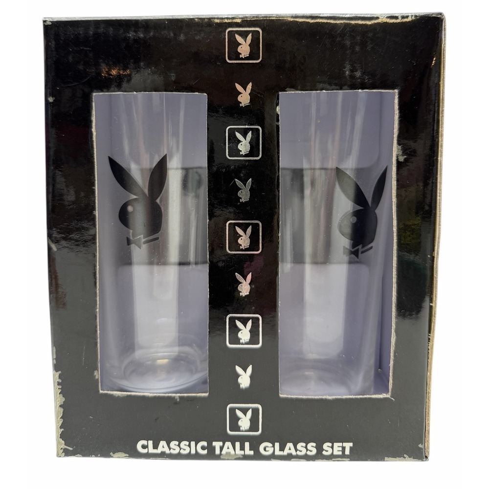 Playboy Bunny 1960s Black‎ Logo Highball Glasses Hugh Hefner Set  of 4 MCM